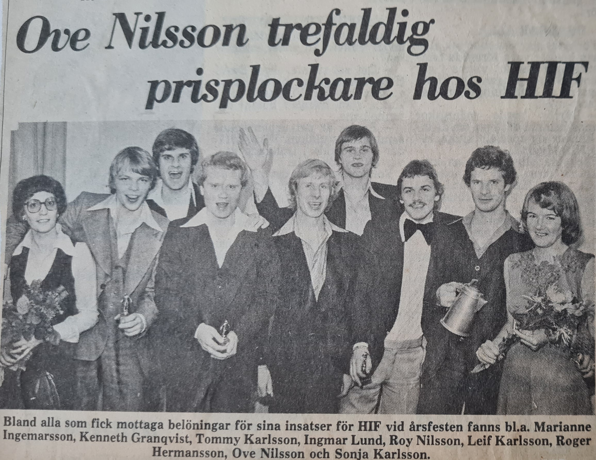 Bild: Tidningsurklipp från 1970-talets årsfest för HIF (Hyltebruks idrottsförening)