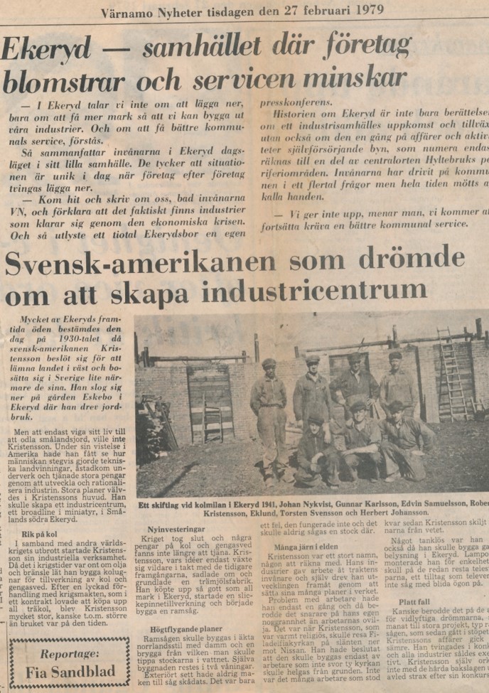 Bild: Tidningsartikel från 1979 om Ekeryds företag