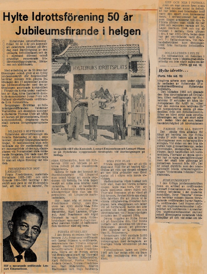 Bild: Tidningsartikel från 1972 om Hyltebruks idrottsförening som fyller 50 år